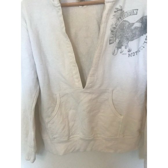 Harley Davidson White Sweatshirt Pullover Hoodie Deep V-Neck Women's Medium Gray - Picture 2 of 6